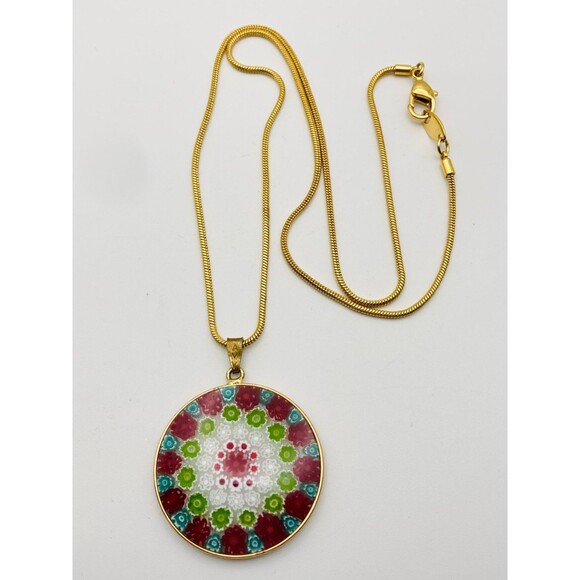 Vintage AMV Millefiori Venetian murano glass pendant Necklace